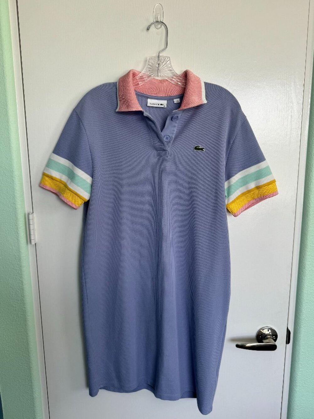 Lacoste Women's 40 Pastel Colorblock Waffle Knit Polo Dress